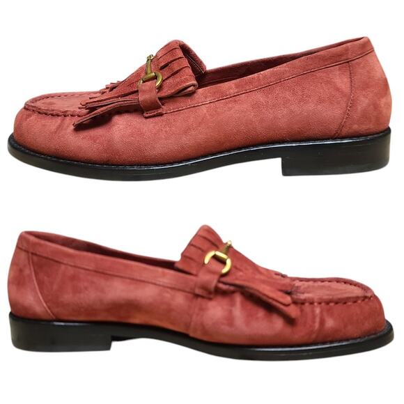 Jeffrey Campbell Red Suede Leather Snaffle Bit Tassel Loafers NEW 7 1/2 - Picture 1 of 5